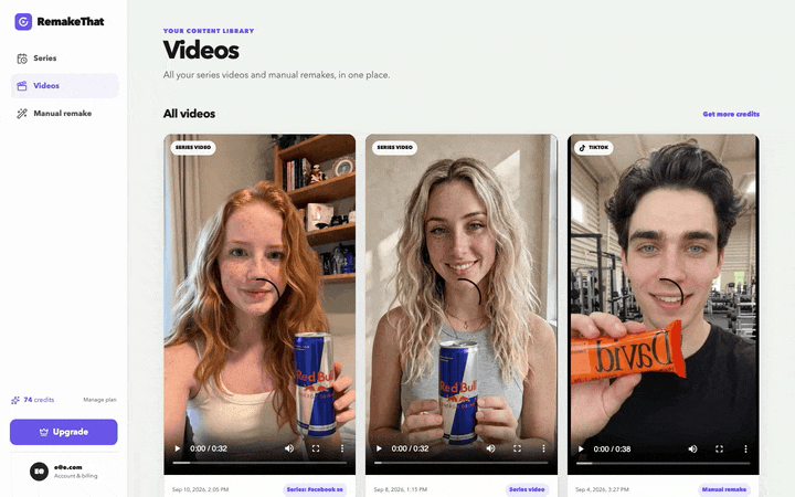 Screen recording: browsing generated videos in the content library